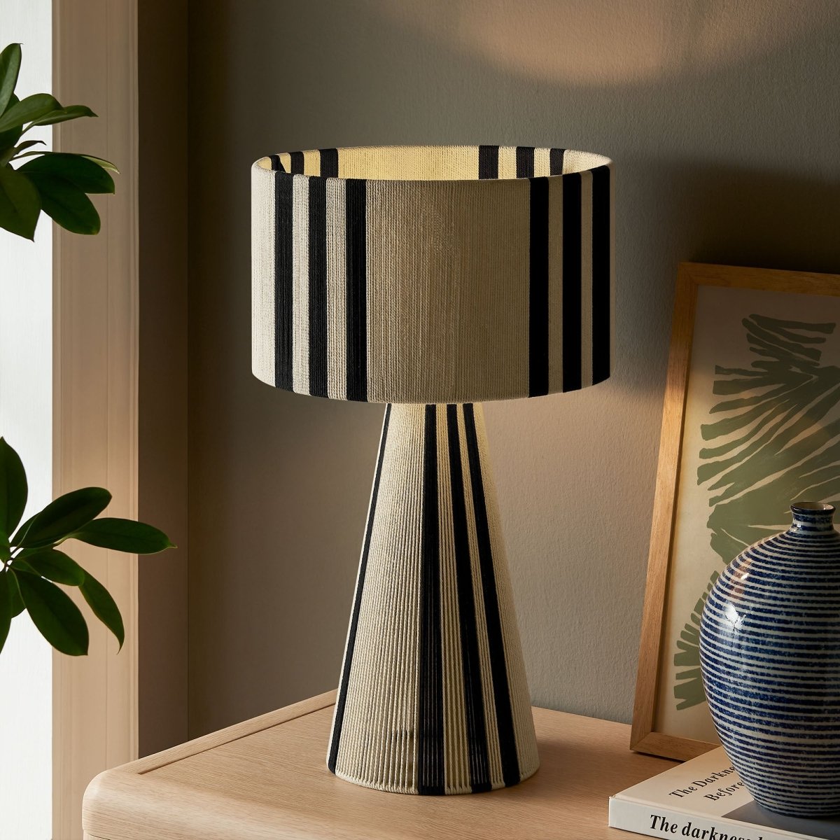 Handwoven Cotton Thread Table Lamp – Black - Lighting - Alpine Outlets