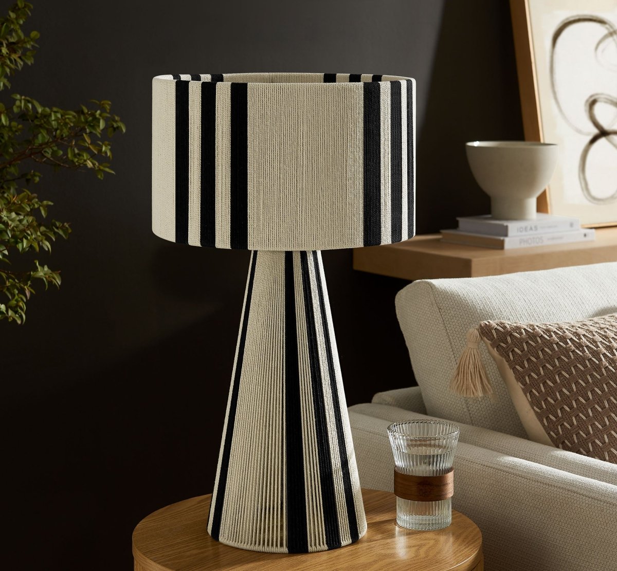 Handwoven Cotton Thread Table Lamp – Black - Lighting - Alpine Outlets