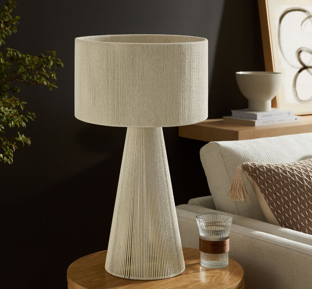 Handwoven Cotton Thread Table Lamp – Natural - Lighting - Alpine Outlets