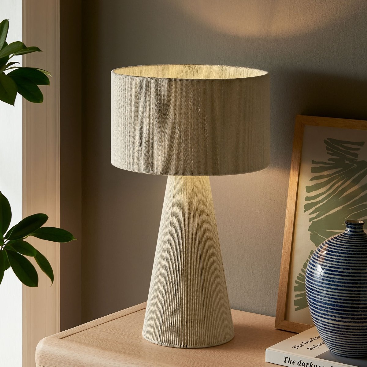 Handwoven Cotton Thread Table Lamp – Natural - Lighting - Alpine Outlets