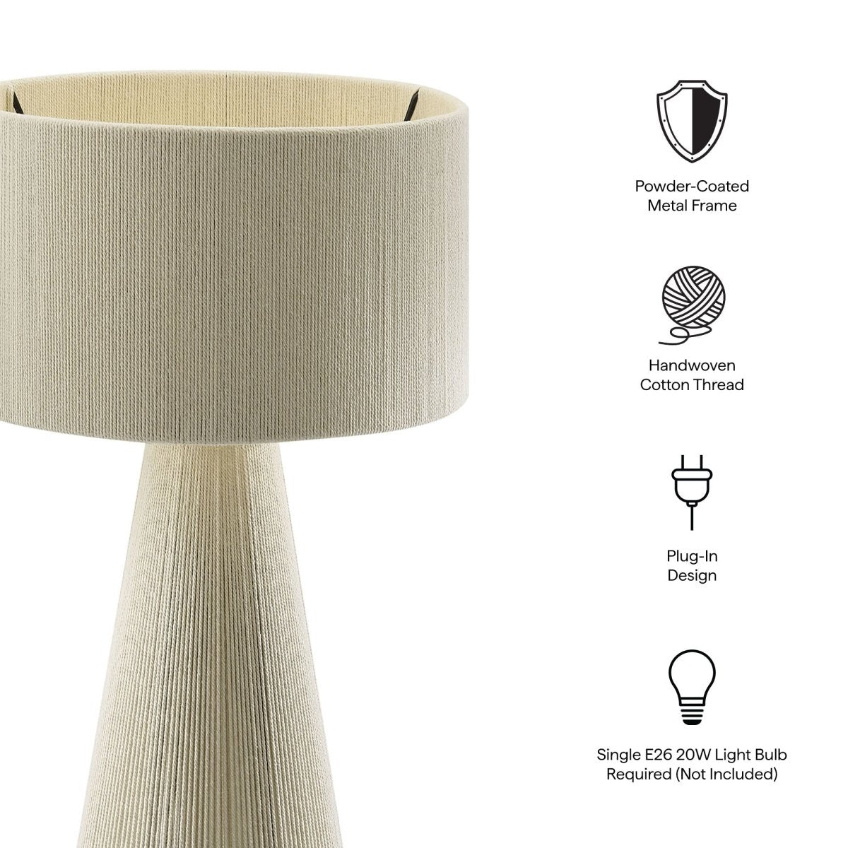 Handwoven Cotton Thread Table Lamp – Natural - Lighting - Alpine Outlets