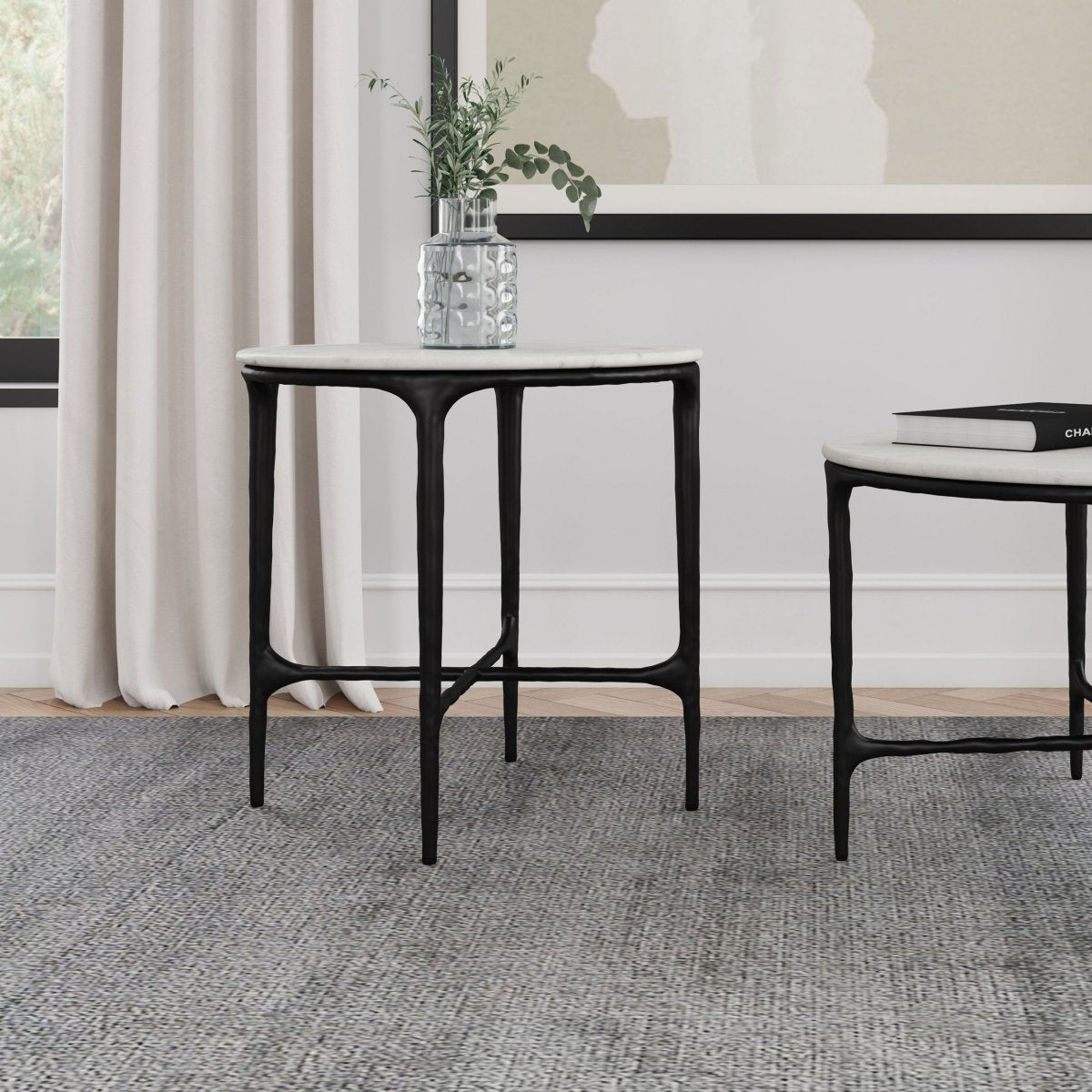 Hermas Round Marble Top Metal End Table, Black - End & Side Tables available at Alpine Outlets in Denver