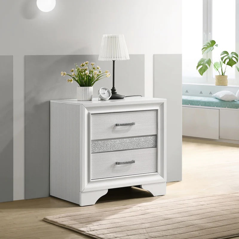 Miranda White 3-Drawer Glam Nightstand with Hidden Storage