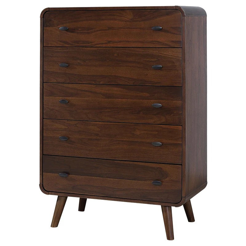 Robyn Dark Walnut 5-Drawer Mid-Century Chest