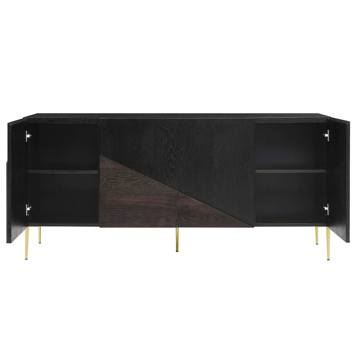 Geometric Wood Sideboard Storage Cabinet with Metal Legs – Oak Finish 68 Inch