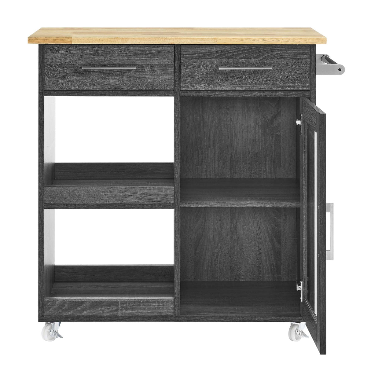 Modern Rolling Kitchen Cart with Rubberwood Top and Towel Bar β 34 Inch