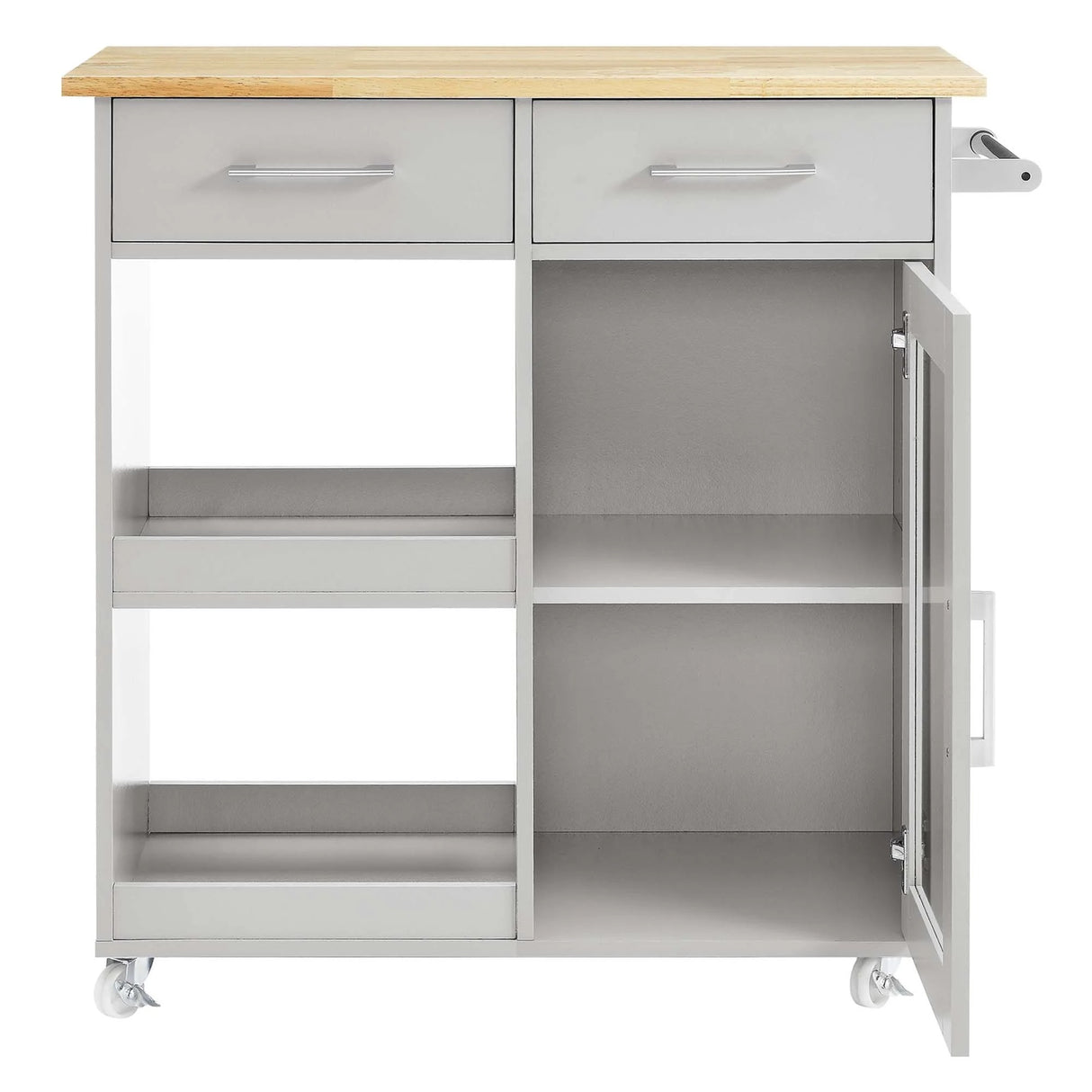 Modern Rolling Kitchen Cart with Rubberwood Top and Towel Bar β 34 Inch