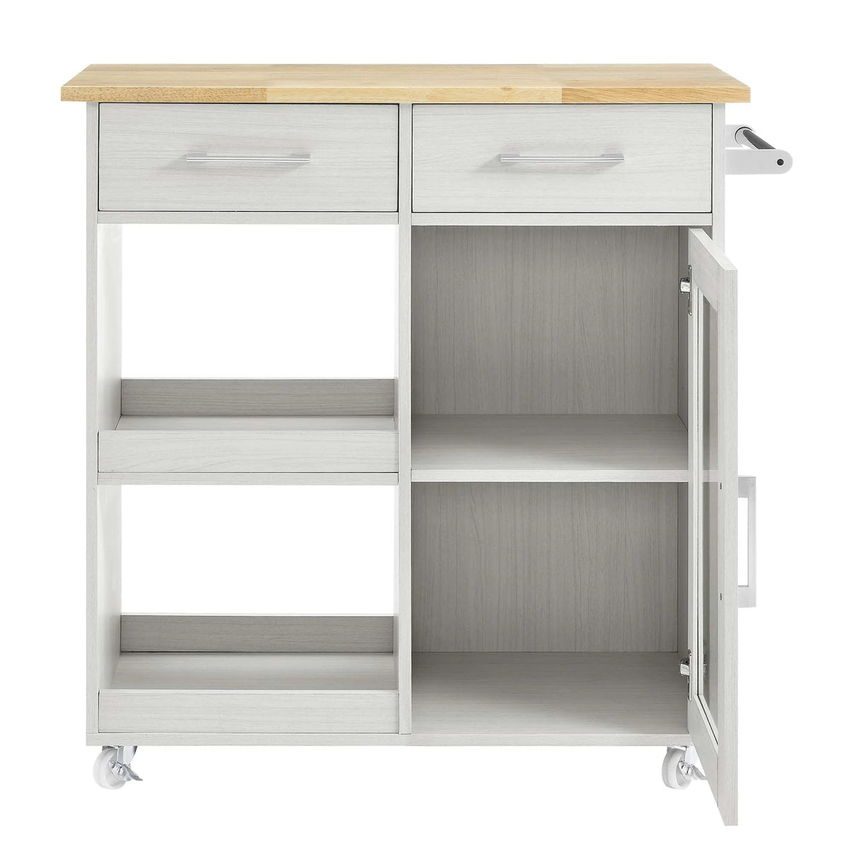 Modern Rolling Kitchen Cart with Rubberwood Top and Towel Bar β 34 Inch