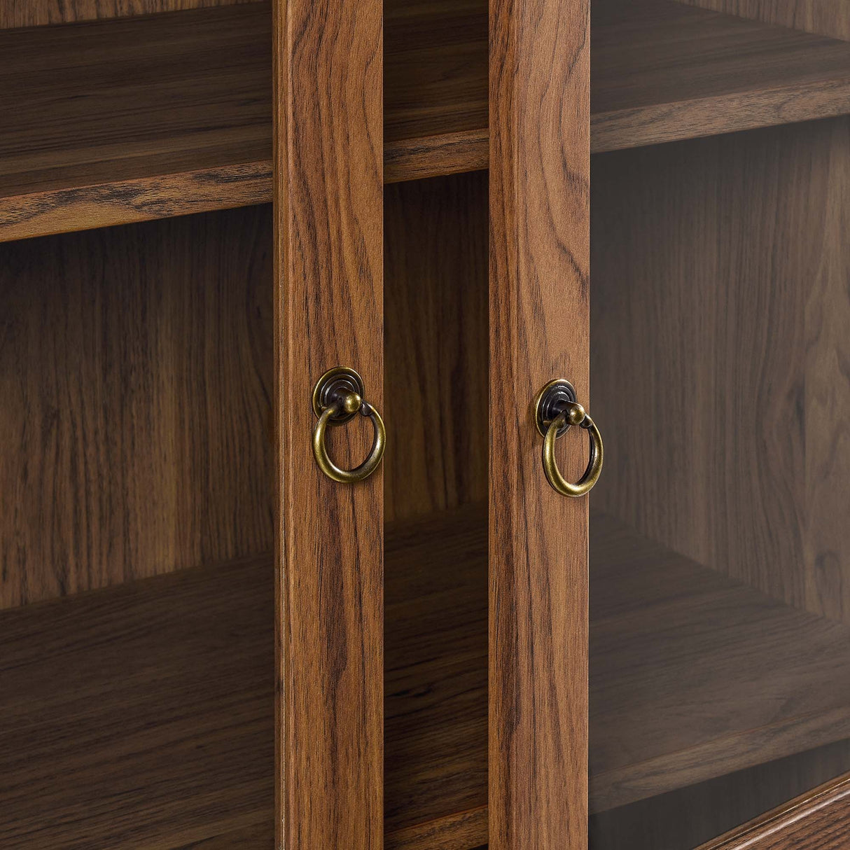 Modern Wood Grain Arched Tall Storage Display Cabinet – 71 Inch