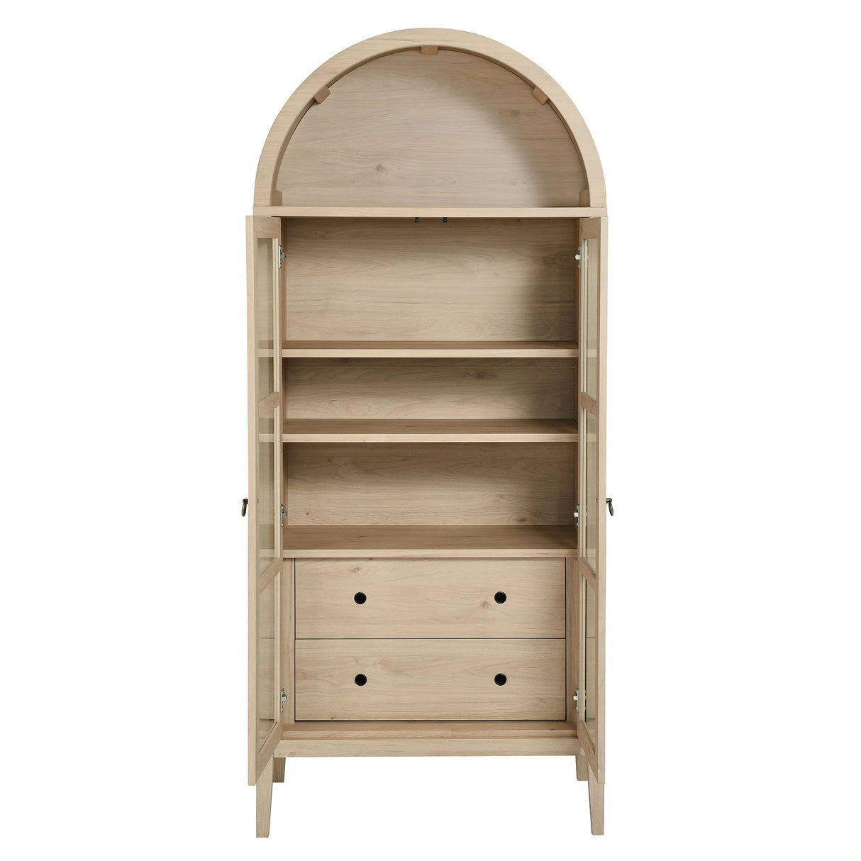 Modern Farmhouse Arched Tall Wood Storage Display Cabinet – Wood Grain 71 Inch