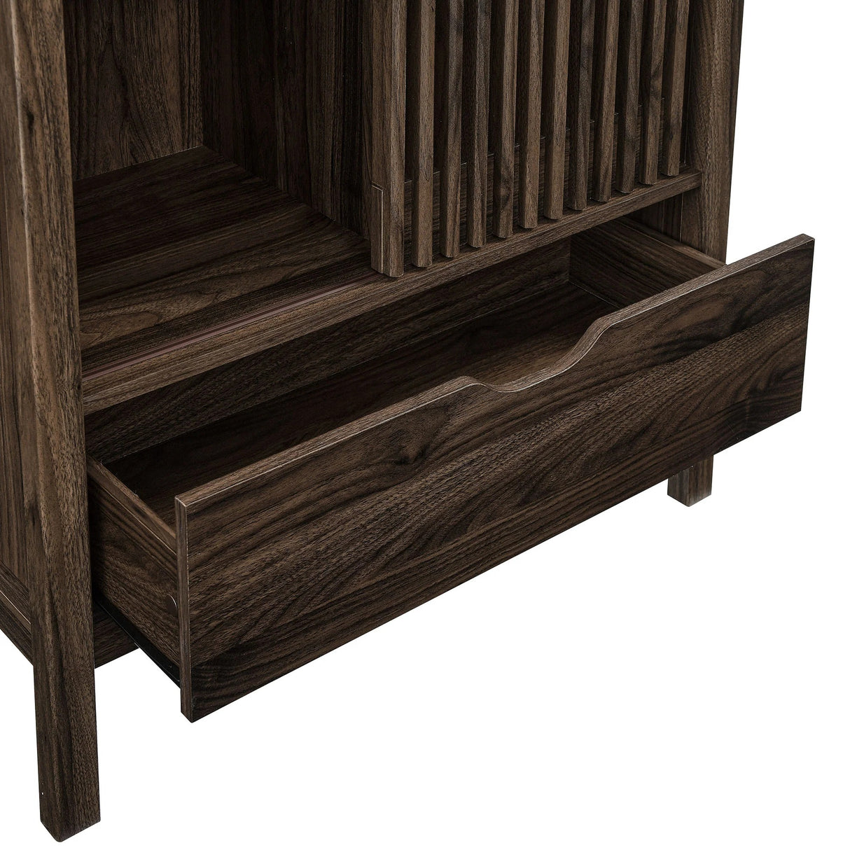 Modern Slatted Sliding Door Arched Tall Storage Cabinet – 71 Inch