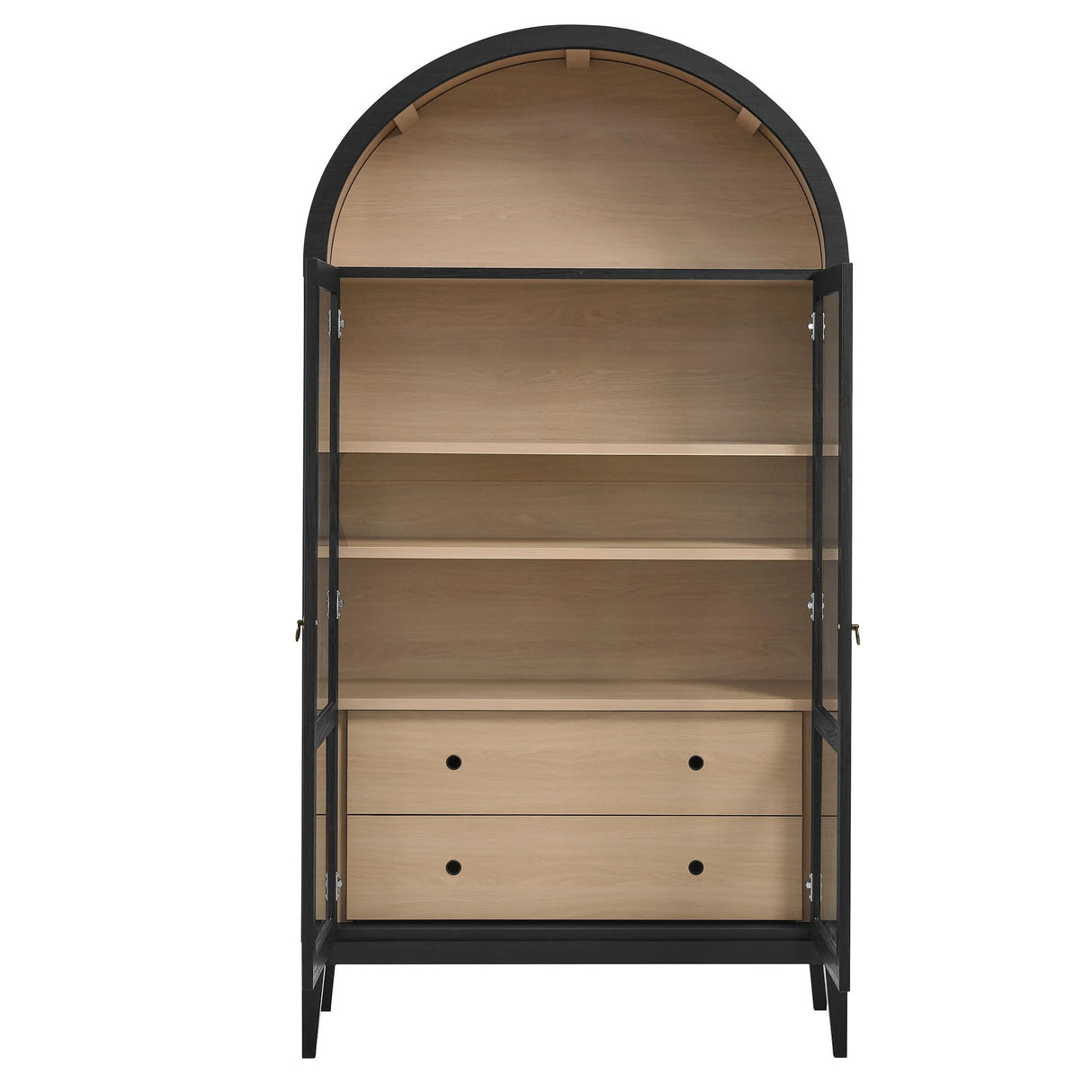 Modern Farmhouse Arched Tall Wood Storage Display Cabinet – Wood Grain 74 Inch