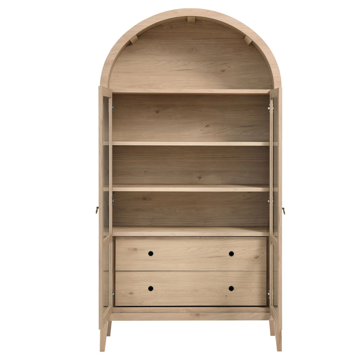 Modern Farmhouse Arched Tall Wood Storage Display Cabinet – Wood Grain 74 Inch