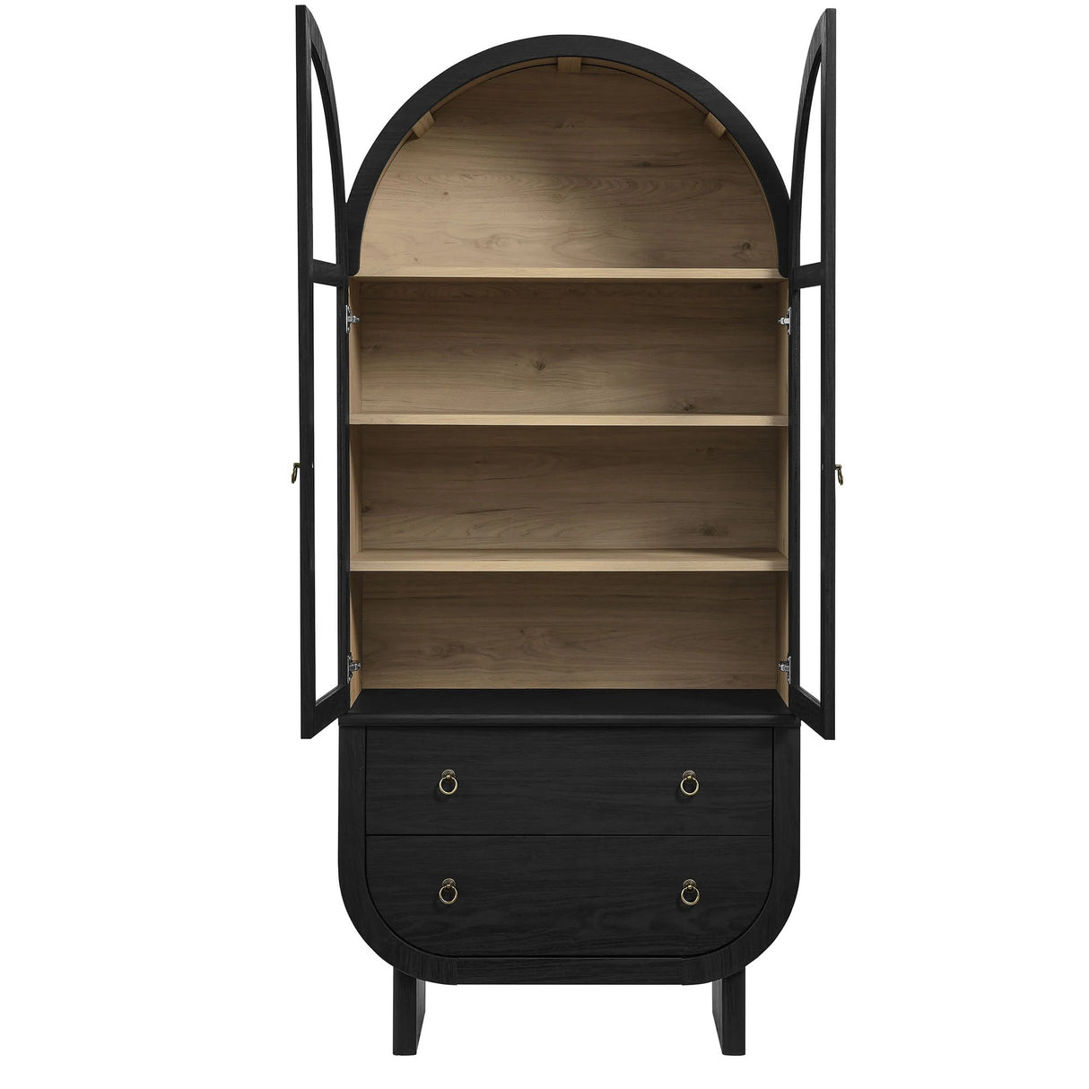 Modern Black Arched Tall Wood Storage Display Cabinet – 74 Inch