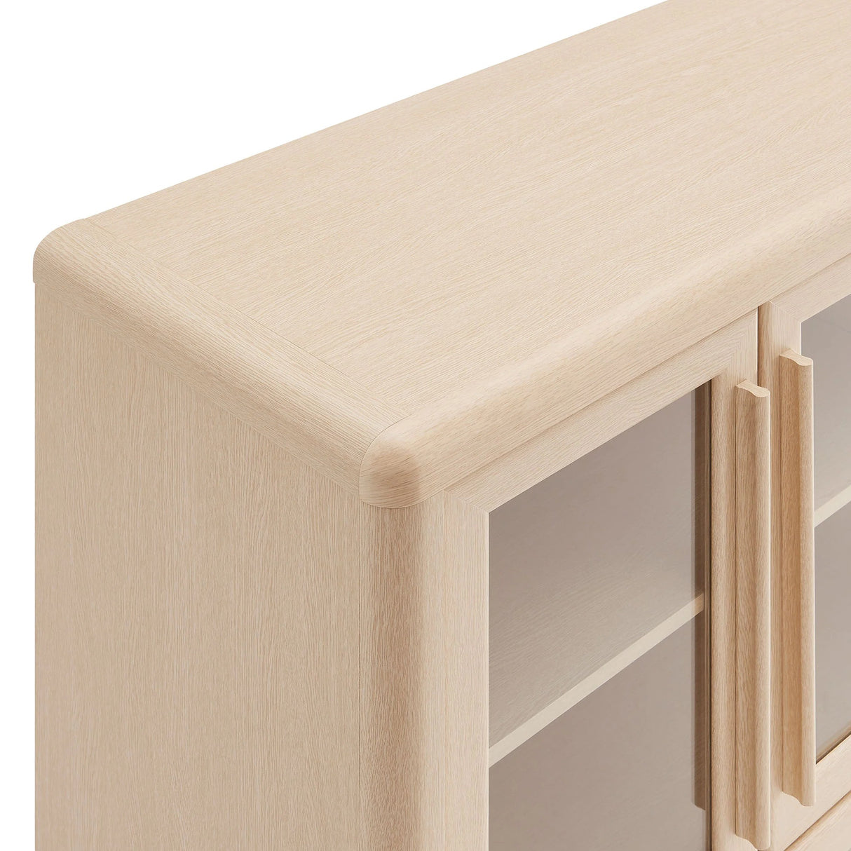 Modern Farmhouse 4-Door Glass Sideboard Storage Cabinet – Wood Grain 63 Inch