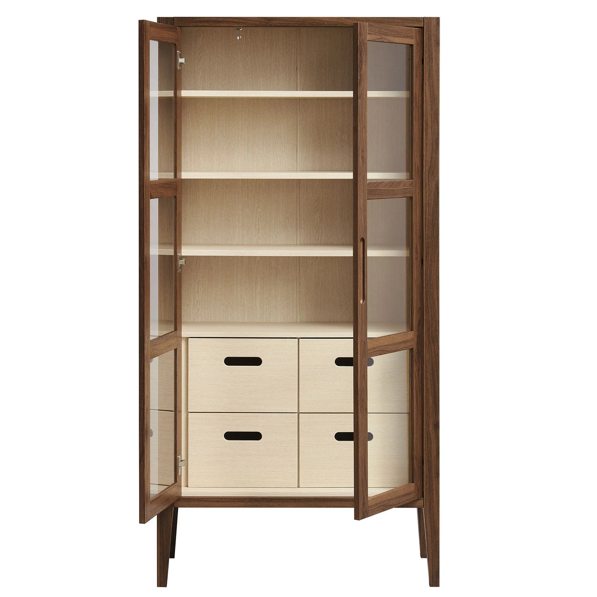 Mid-Century Modern 2-Door Glass Tall Storage Display Cabinet – Walnut 71 Inch