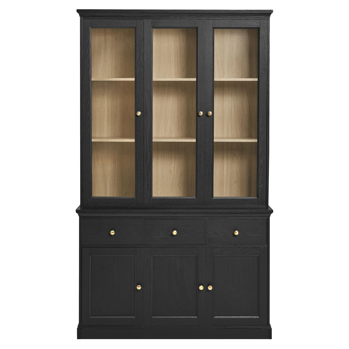 Modern Black Oak Wood Grain 3-Door Large Storage Display Cabinet – 79 Inch