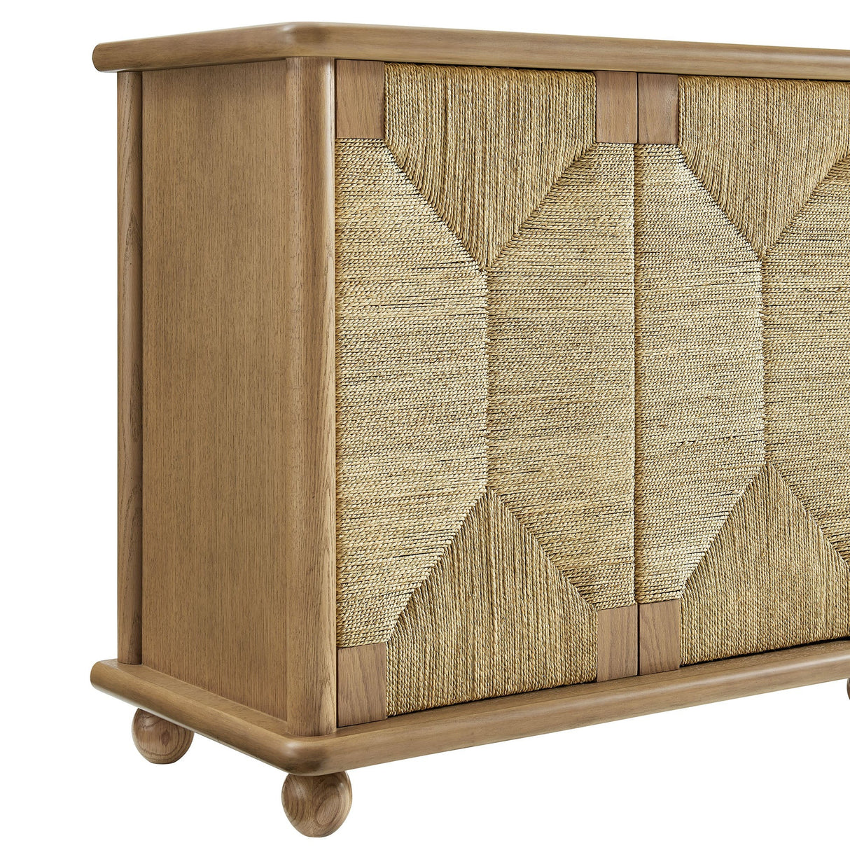 Seagrass Door Sideboard Storage Cabinet – Oak Wood 71 Inch
