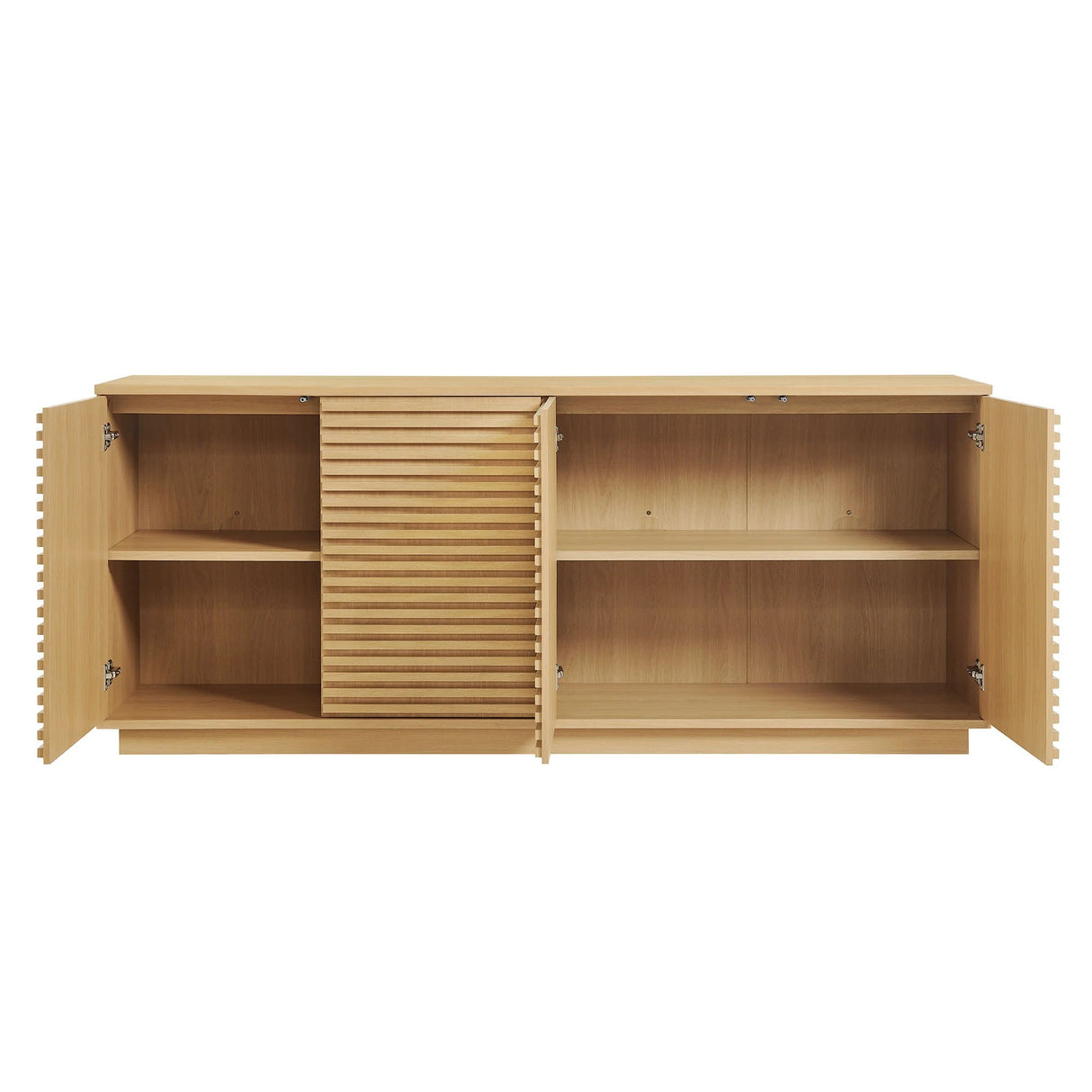 Mid-Century Fluted 4-Door Sideboard Cabinet – Wood Grain 71 Inch