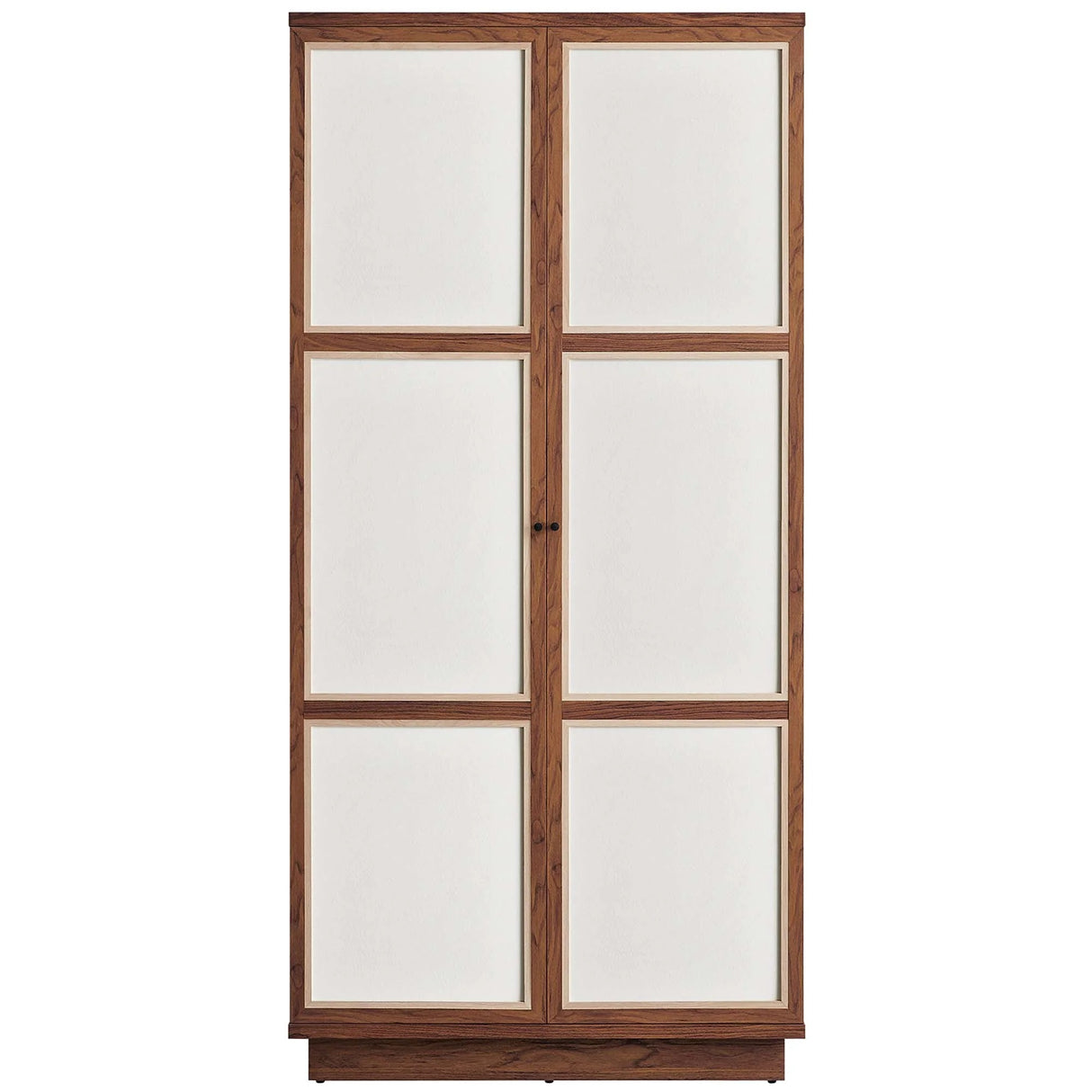 Walnut Wood Grain Tall Storage Cabinet with Linen Textured Doors – 70 Inch