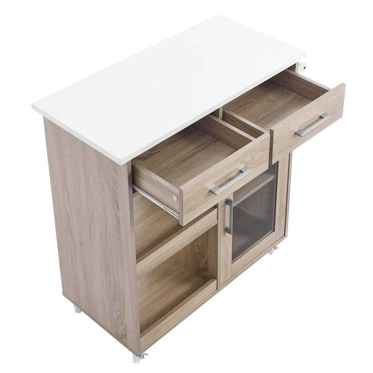 Modern Rolling Kitchen Cart with Rubberwood Top and Towel Bar β 34 Inch