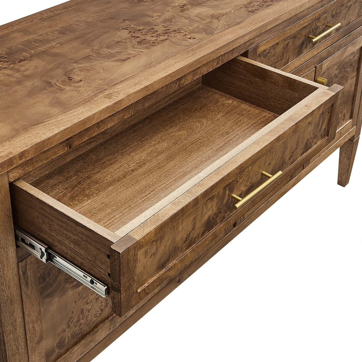 Burl Wood Sideboard Storage Cabinet with Drawers – Wood Finish 62 Inch