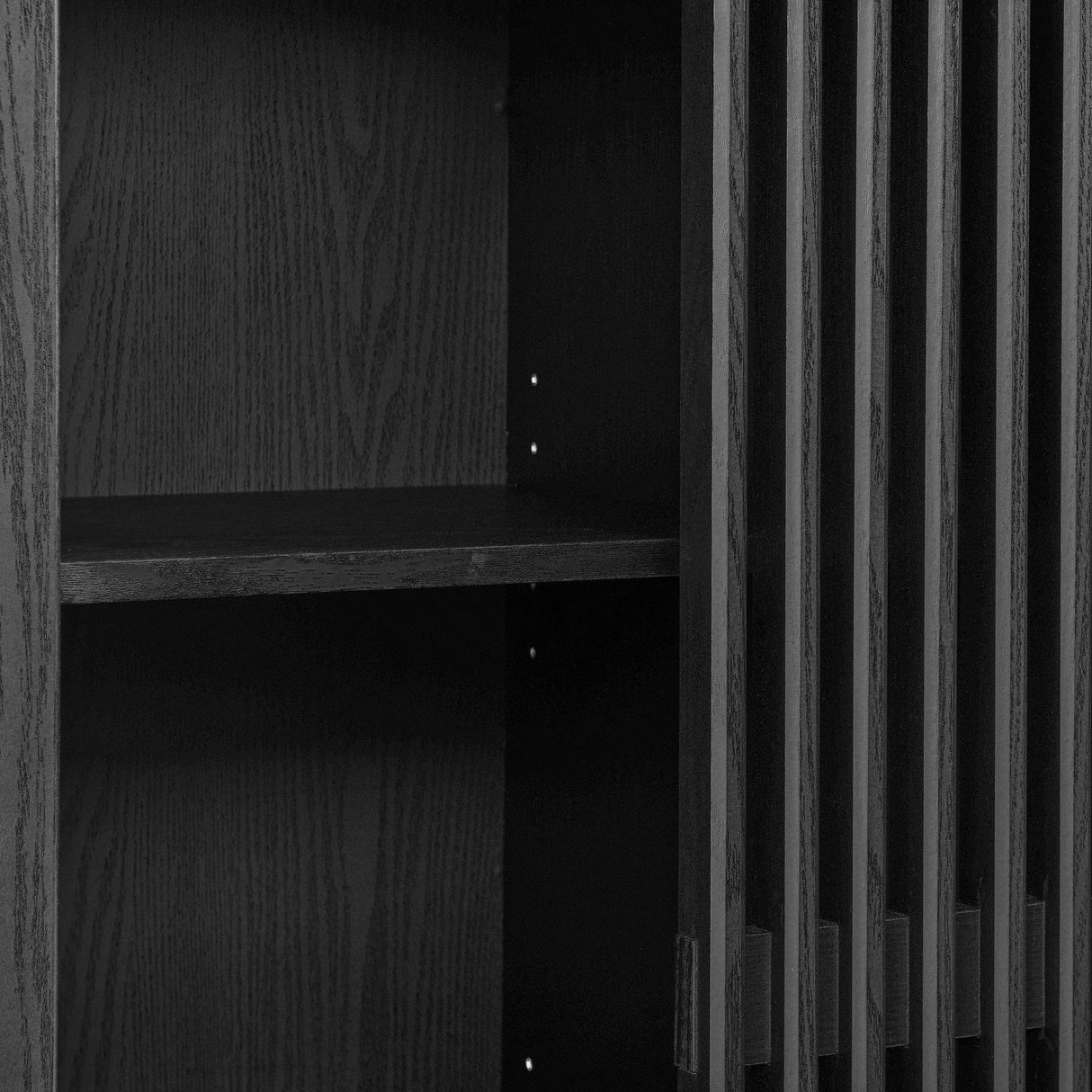 Modern Slatted Sliding Door Arched Tall Storage Cabinet – 71 Inch