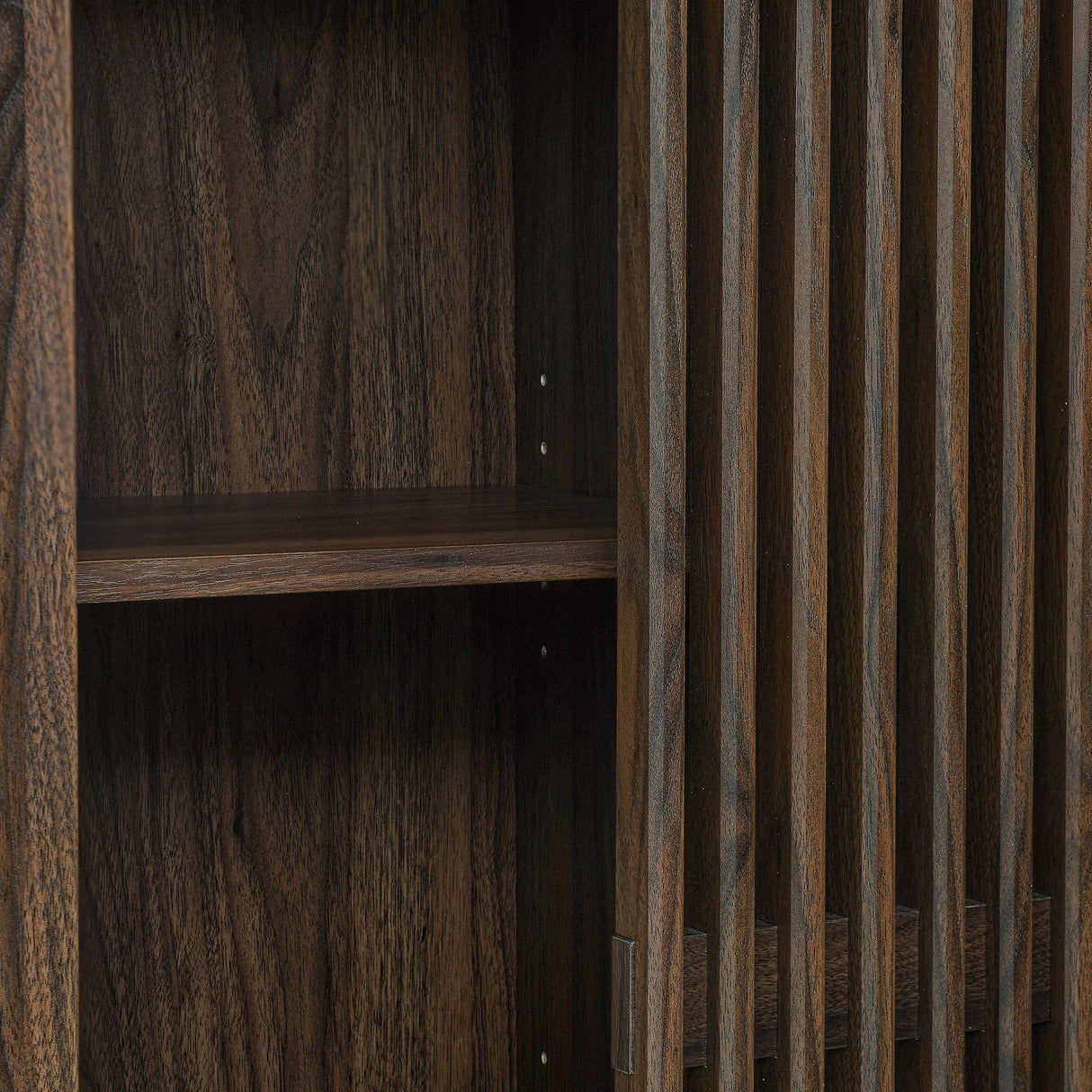 Modern Slatted Sliding Door Arched Tall Storage Cabinet – 71 Inch