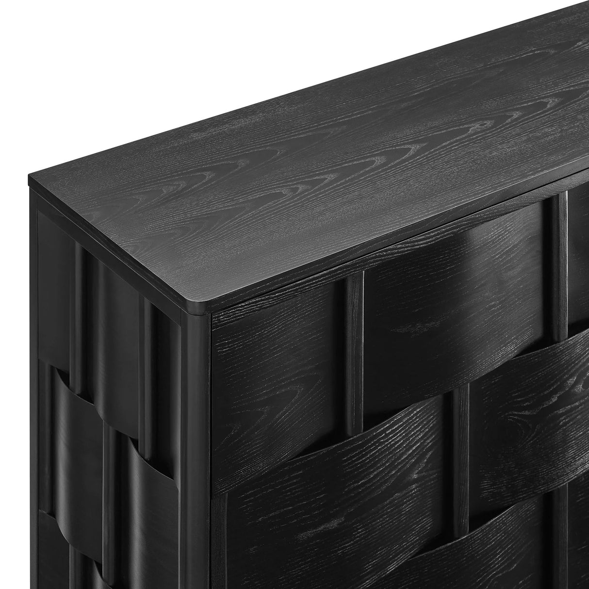 Woven Pattern Sideboard Storage Cabinet – Wood Finish 71 Inch