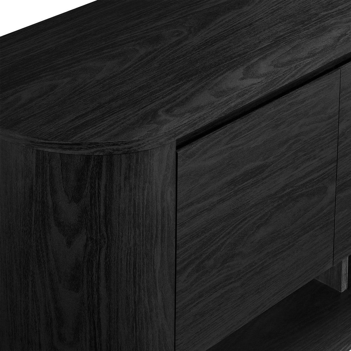 Oval Storage Sideboard Cabinet with Open Shelves – Wood Finish 62 Inch