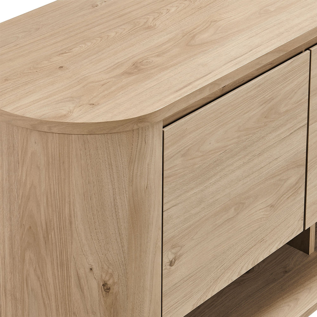 Oval Storage Sideboard Cabinet with Open Shelves – Wood Finish 62 Inch