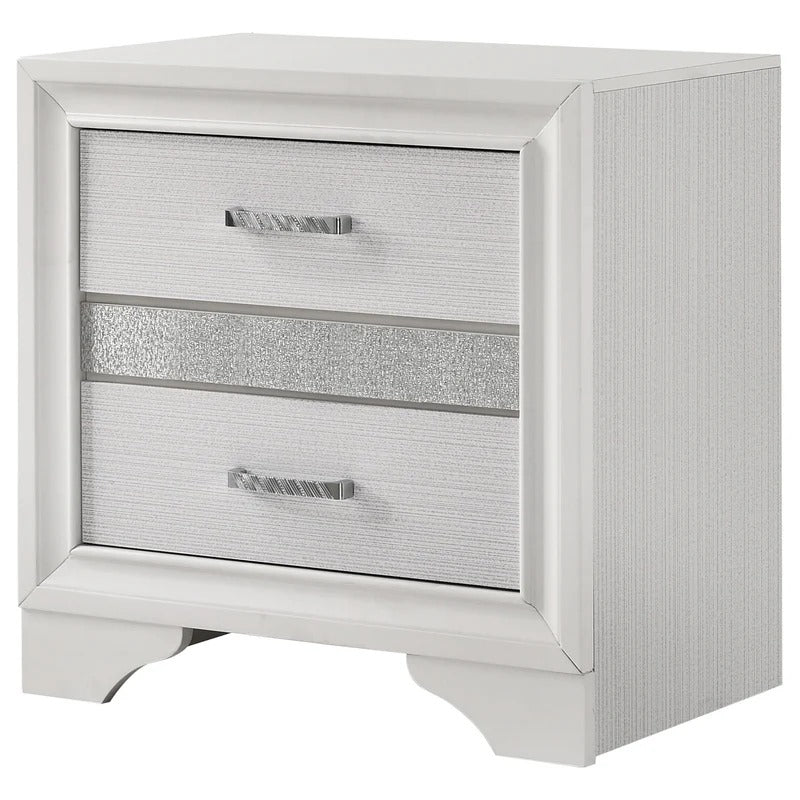 Miranda White 3-Drawer Glam Nightstand with Hidden Storage