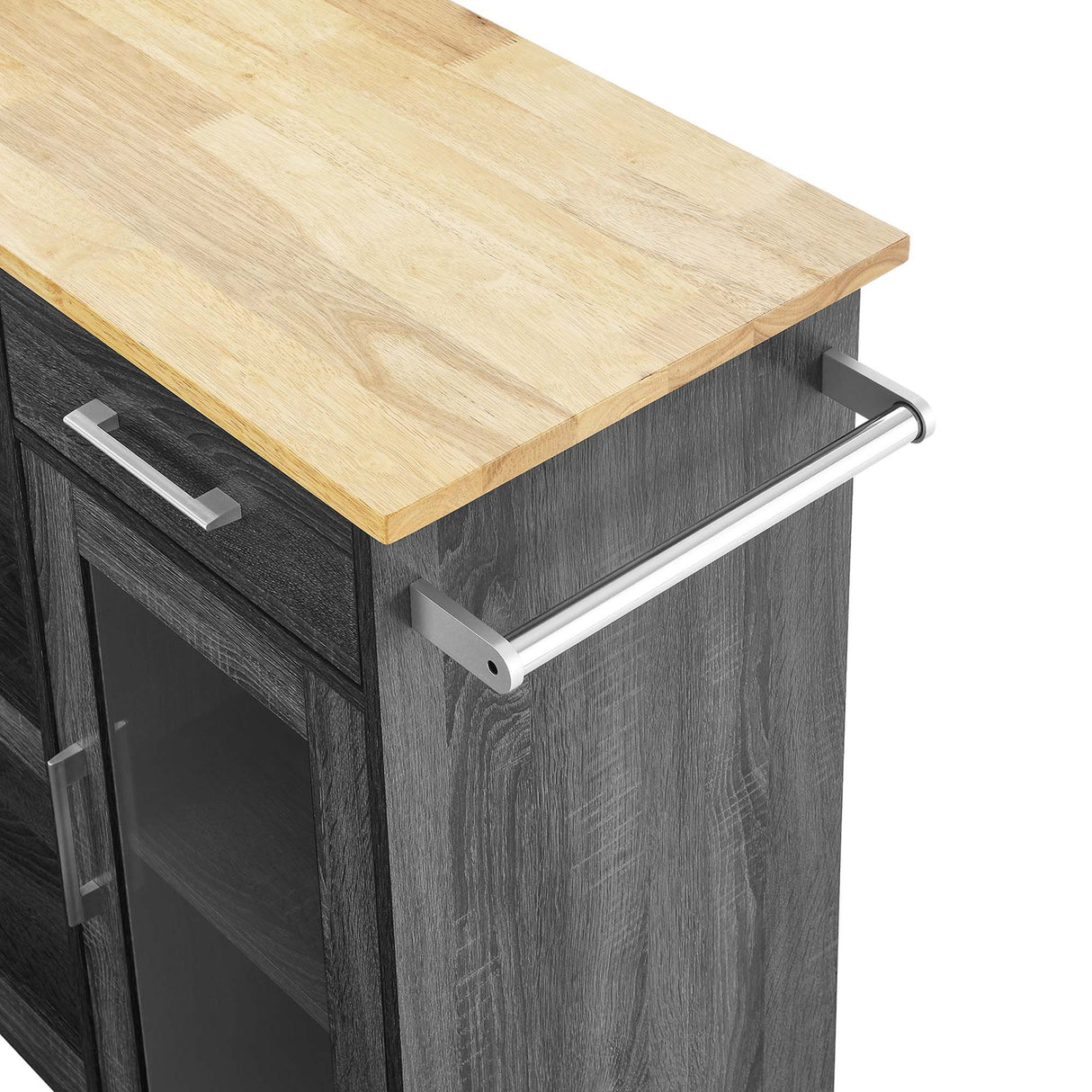 Modern Rolling Kitchen Cart with Rubberwood Top and Towel Bar β 34 Inch