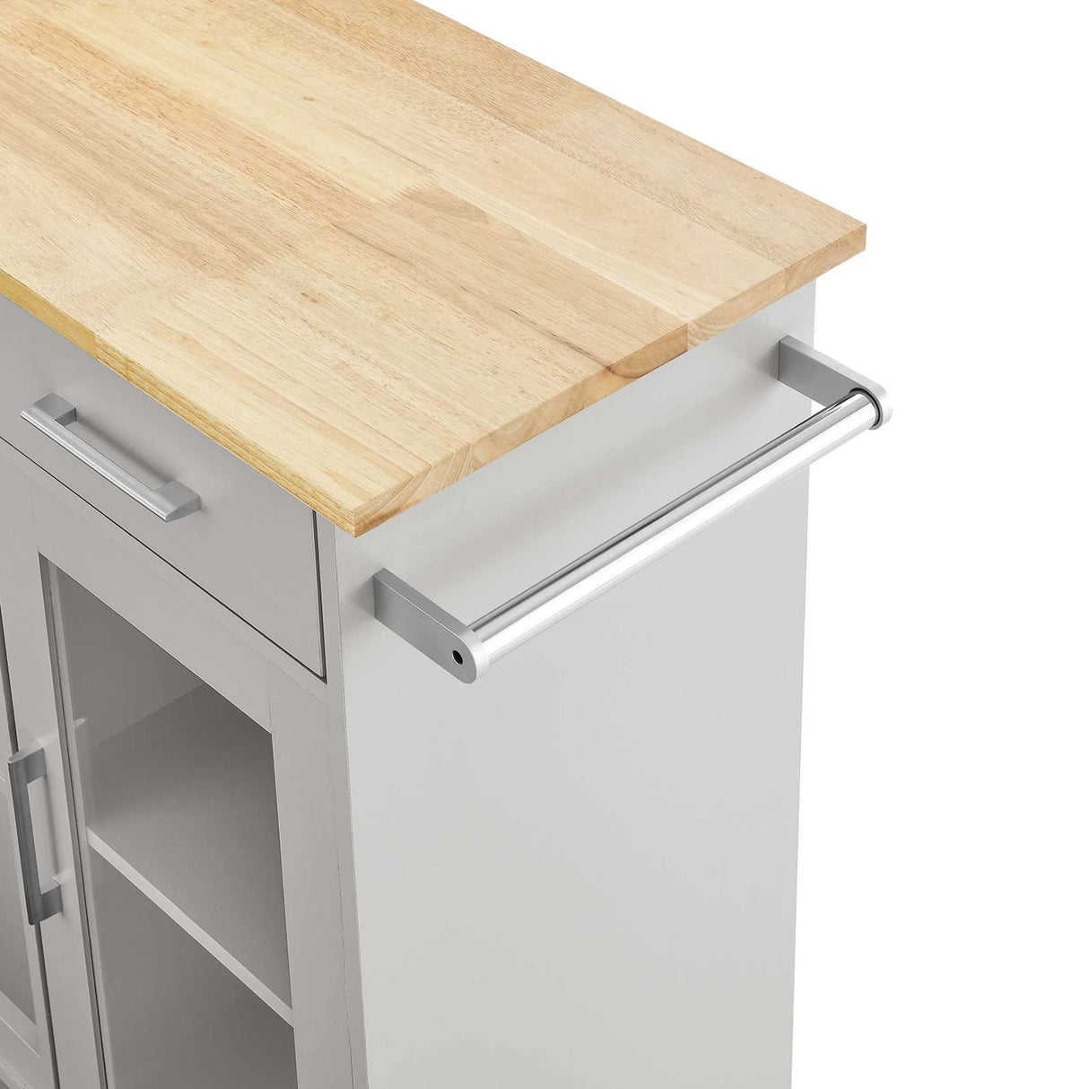 Modern Rolling Kitchen Cart with Rubberwood Top and Towel Bar β 34 Inch