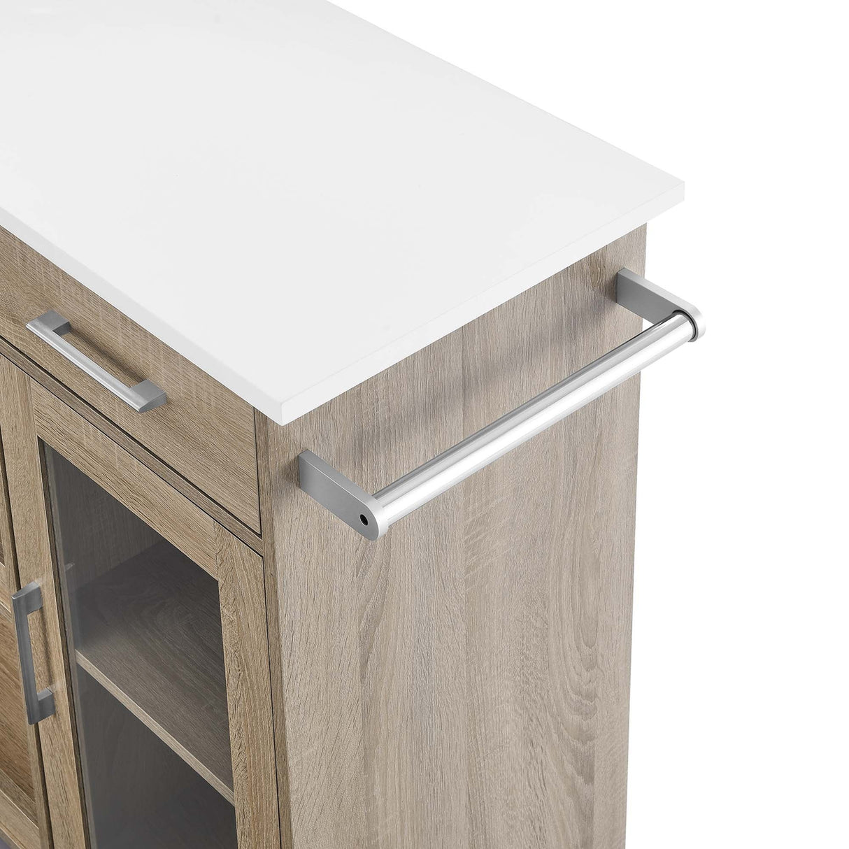 Modern Rolling Kitchen Cart with Rubberwood Top and Towel Bar β 34 Inch