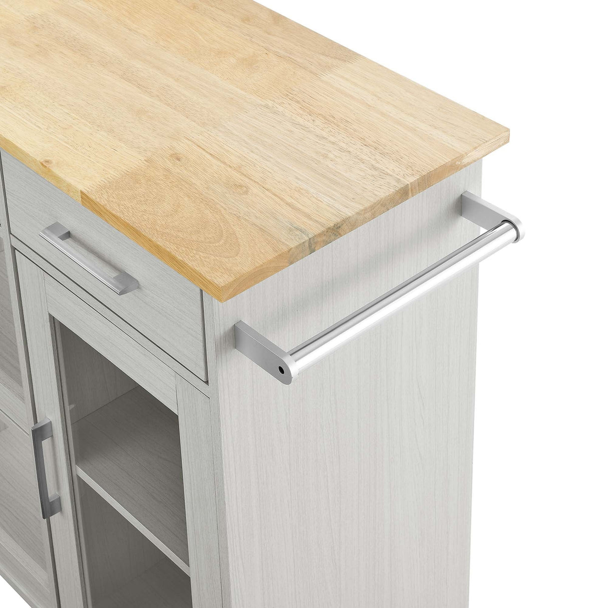 Modern Rolling Kitchen Cart with Rubberwood Top and Towel Bar β 34 Inch