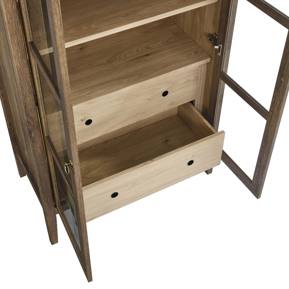 Modern Farmhouse Arched Tall Wood Storage Display Cabinet – Wood Grain 71 Inch