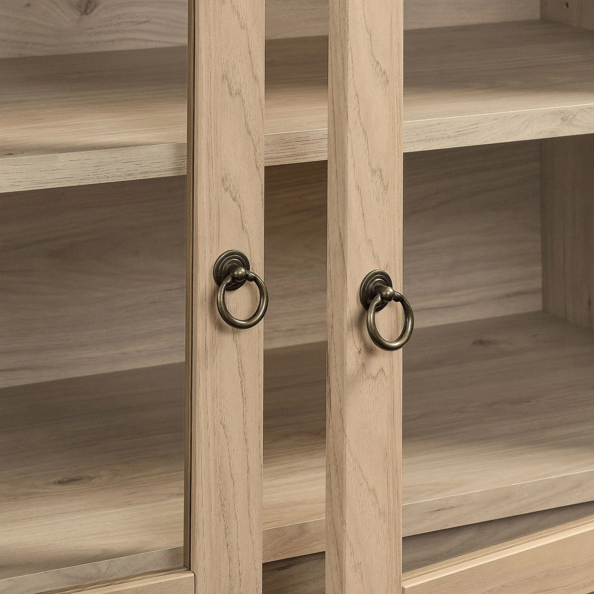Modern Farmhouse Arched Tall Wood Storage Display Cabinet – Wood Grain 74 Inch