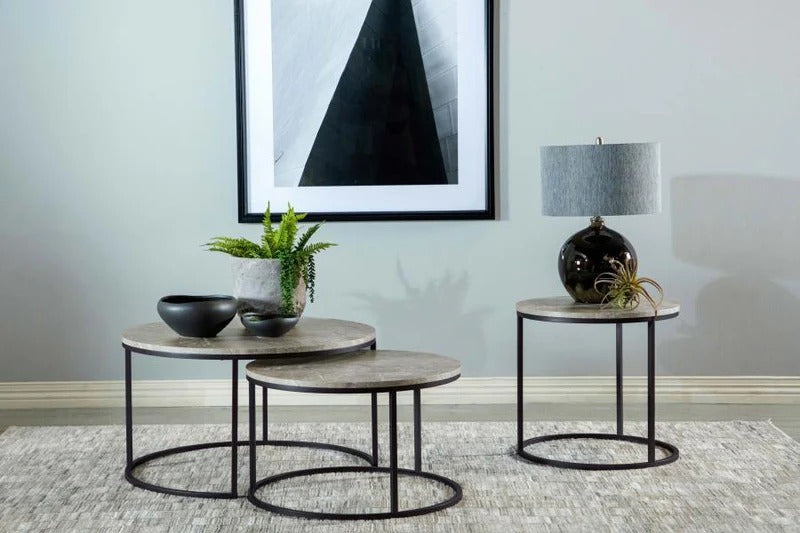 Lainey Gray Faux Marble 2 Piece Round Nesting Coffee Table