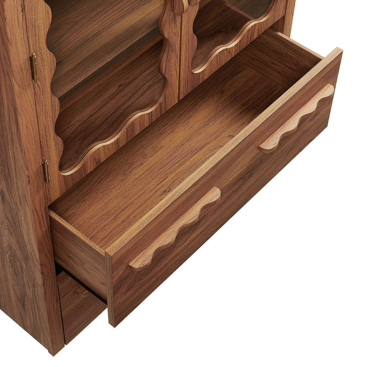 76 Inch Arched Scalloped Glass Door Kitchen Pantry Cabinet – Wood Grain