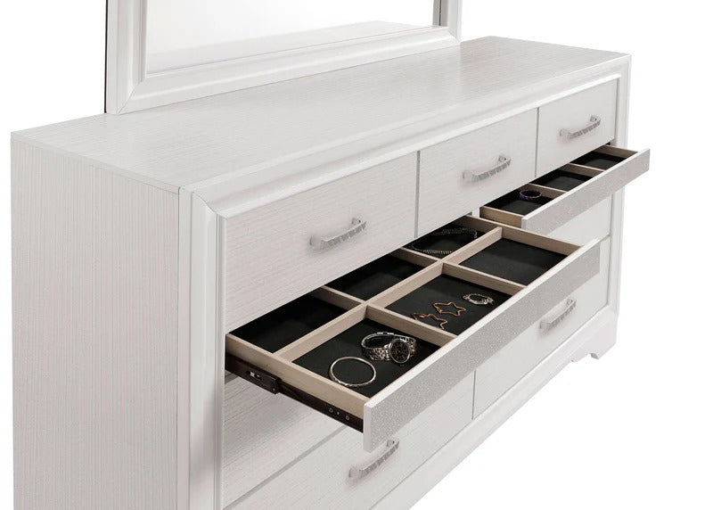 Miranda White 9-Drawer Glam Dresser with Hidden Jewelry Drawer