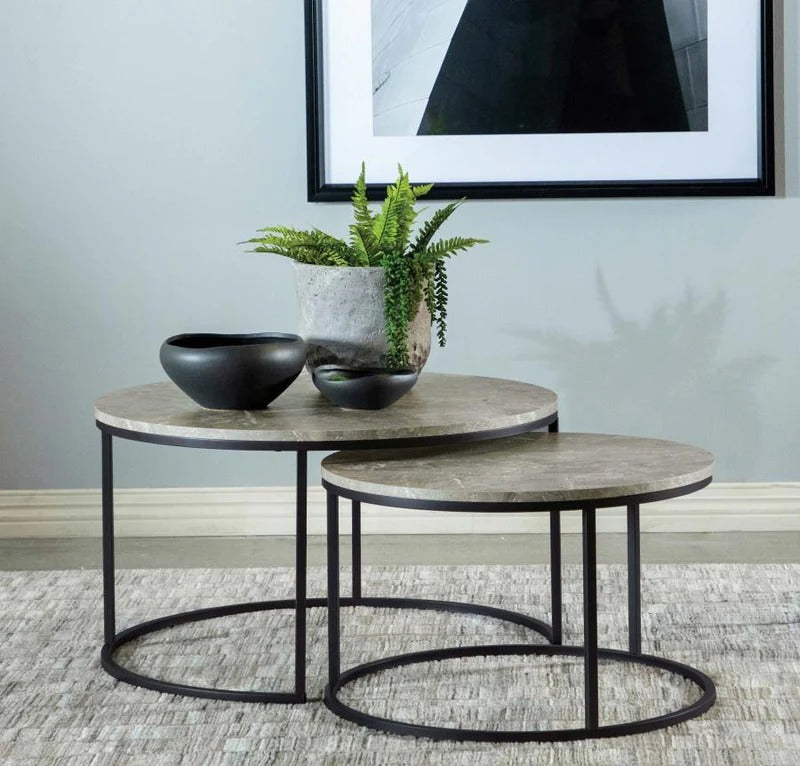 Lainey Gray Faux Marble 2 Piece Round Nesting Coffee Table