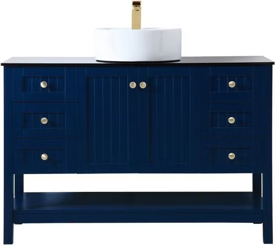 Ralph 48 Inch Blue Vessel Sink Bathroom Vanity with Glass Top