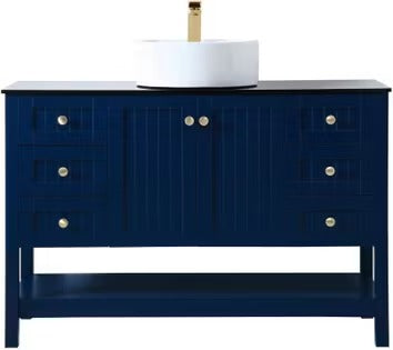 Ralph 48 Inch Blue Vessel Sink Bathroom Vanity with Glass Top