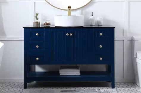 Ralph 48 Inch Blue Vessel Sink Bathroom Vanity with Glass Top