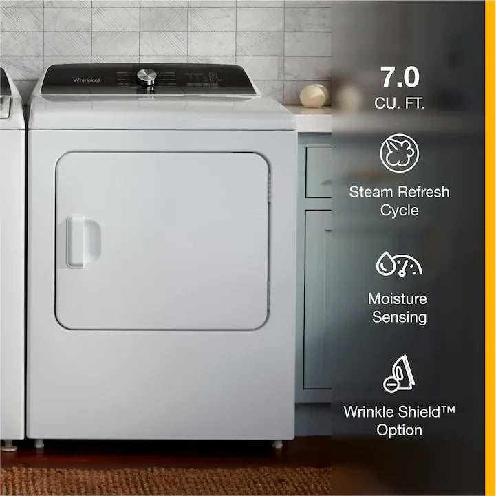 Whirlpool 7.0 Cu. Ft. Top Load Electric Moisture Sensing Dryer with Steam