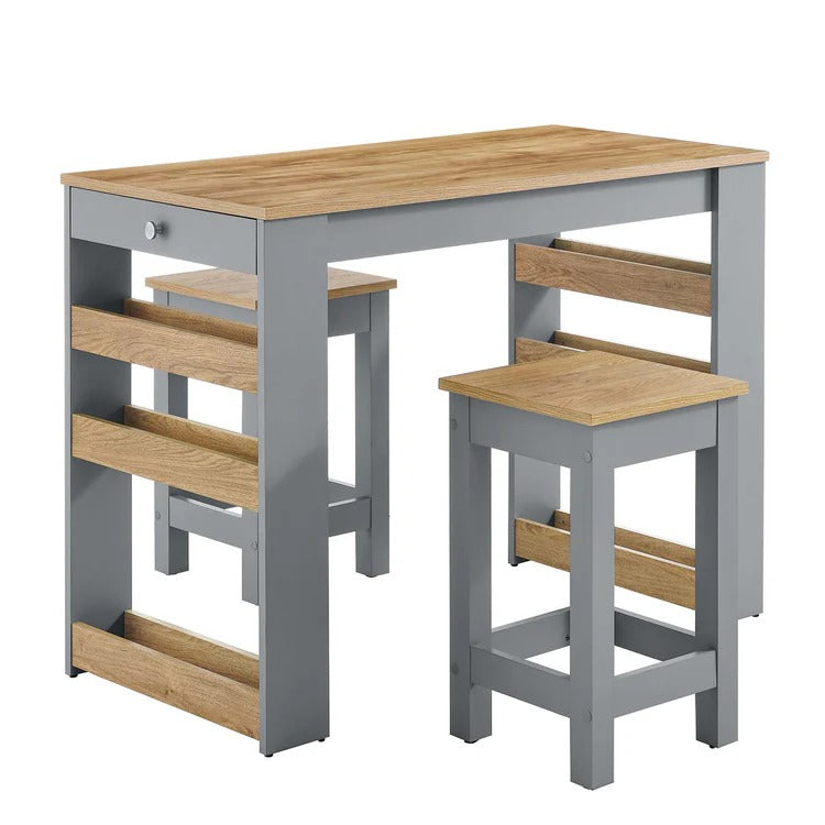 Modern Oak Gray 3-Piece Kitchen Island and Stool Set – 47 Inch
