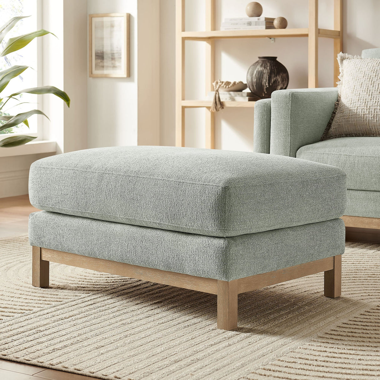 Rectangular Chenille Fabric Ottoman – Upholstered 36 Inch