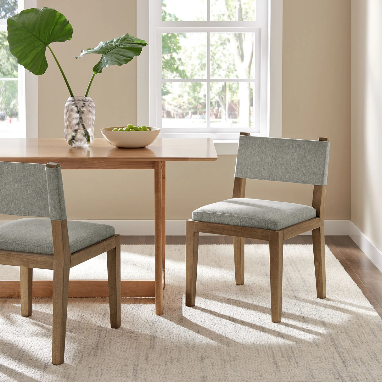 Fabric Upholstered Armless Dining Chair – Natural Wood 32 Inch
