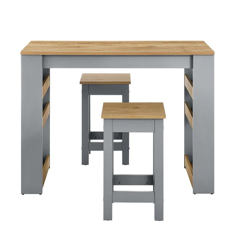 Modern Oak Gray 3-Piece Kitchen Island and Stool Set – 47 Inch